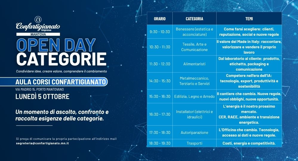 Open Day Categorie Confartigianato Mantova: fare rete e formarsi per guidare il cambiamento